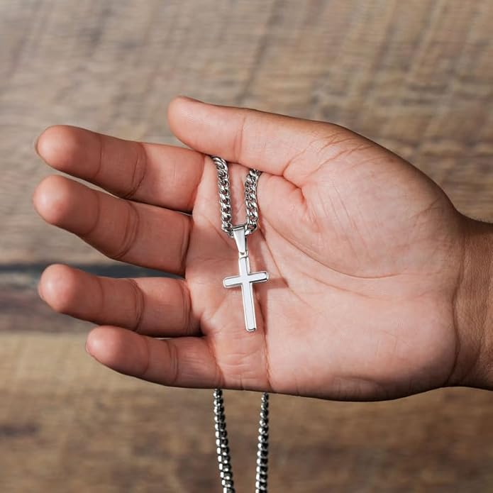SUTERY Cross Cuban Chain Necklace - Promise Necklace for Him, Necklace for Boyfriend, Mens Necklace for Fiance, Valentine's Day