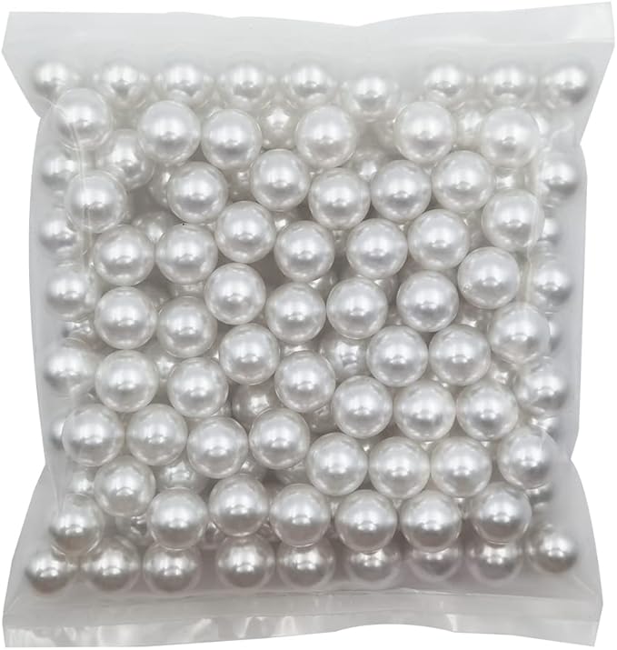 INSPIRELLE 16mm White Lustrous ABS Undrilled Art Faux Pearls for Vase Fillers, 140pcs Big Size No Hole Makeup Beads Imitation Round Pearl Beads for Table Scatter Home Wedding Decoration
