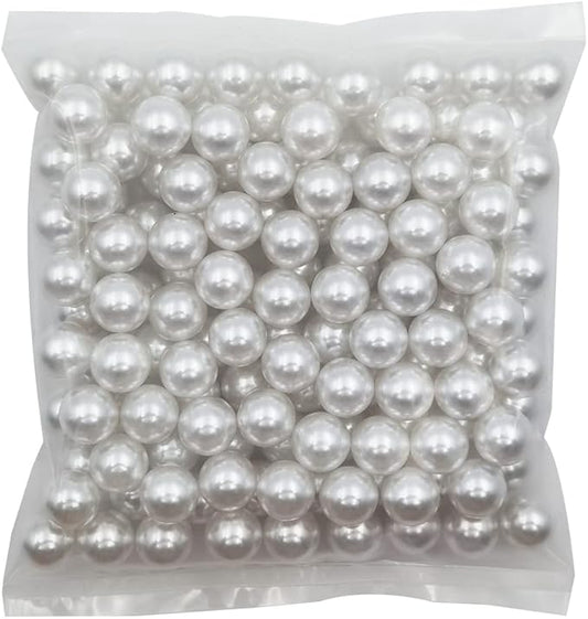 INSPIRELLE 16mm White Lustrous ABS Undrilled Art Faux Pearls for Vase Fillers, 140pcs Big Size No Hole Makeup Beads Imitation Round Pearl Beads for Table Scatter Home Wedding Decoration