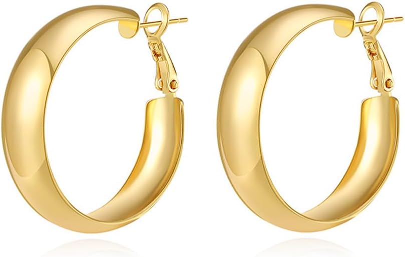 8YEARS Chunky Gold Hoop Earring for Women, 18K Gold Plated Lightweight Thick Hoops, Hypoallergenic Trendy Jewelry for Gift