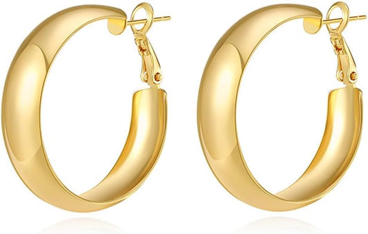 8YEARS Chunky Gold Hoop Earring for Women, 18K Gold Plated Lightweight Thick Hoops, Hypoallergenic Trendy Jewelry for Gift