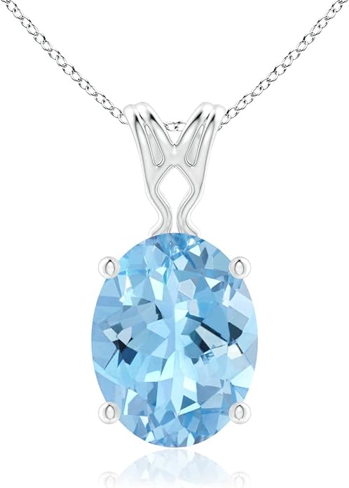 Angara Natural Aquamarine Solitaire Pendant for Women | Vintage in 14K Solid Gold/Platinum With 18" Chain | March Birthday, Anniversary, Gemstone Jewelry Gift
