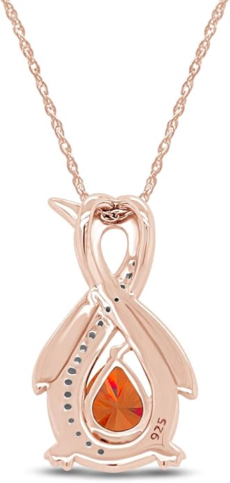 Infinity Penguin Pendant Necklace for Women, 14K Gold Over Sterling Silver with Pear & Round Cut Simulated Birthstone & White Diamond Accents, Dainty Animal Jewelry Gift with 18" Chain