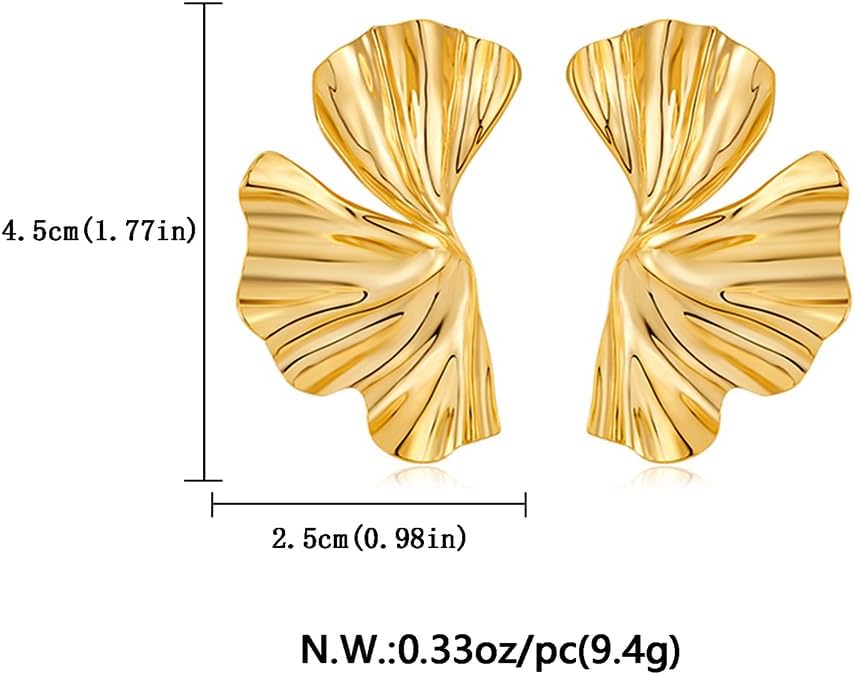 Chunky Gold Statement Earrings For Women Gold Plated Sectored Flower Leaf Shell Angel Wing Earrings Large Stud Earrings Hypoallergenic Earrings