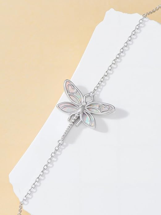 Butterfly/Phoenix/Dove/Dragonfly/Hummingbird Bracelet for Women 925 Sterling Silver Opal Bracelet Dainty Link Jewelry Birthday Christmas Gifts for Women Her