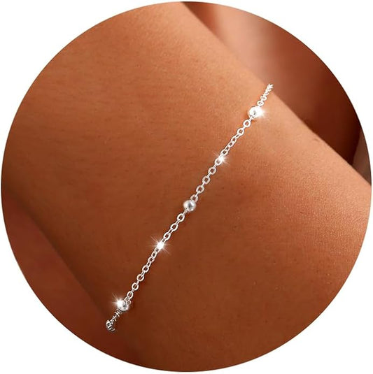 Moodear Stackable Bracelets for Men - Dainty 925 Sterling Silver/14K Gold Plated Cuff Snake Box Cuban Link Chain Bangle Bracelet Set Mens Jewelry