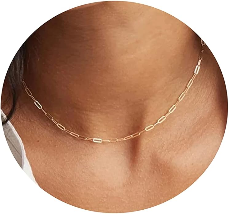 Dainty Chain Necklace for Women, 18K Gold Plated Coin Disc Choker Necklaces Simple Satellite Beaded Twisted Thin Paper Clip Chain Everyday Jewelry Gifts