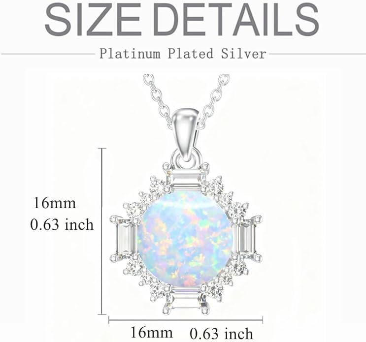 Vintage Opal Necklaces for Women Platinum Plated Silver White Opal Pendant October Birthstone Jewelry, 18''-20''