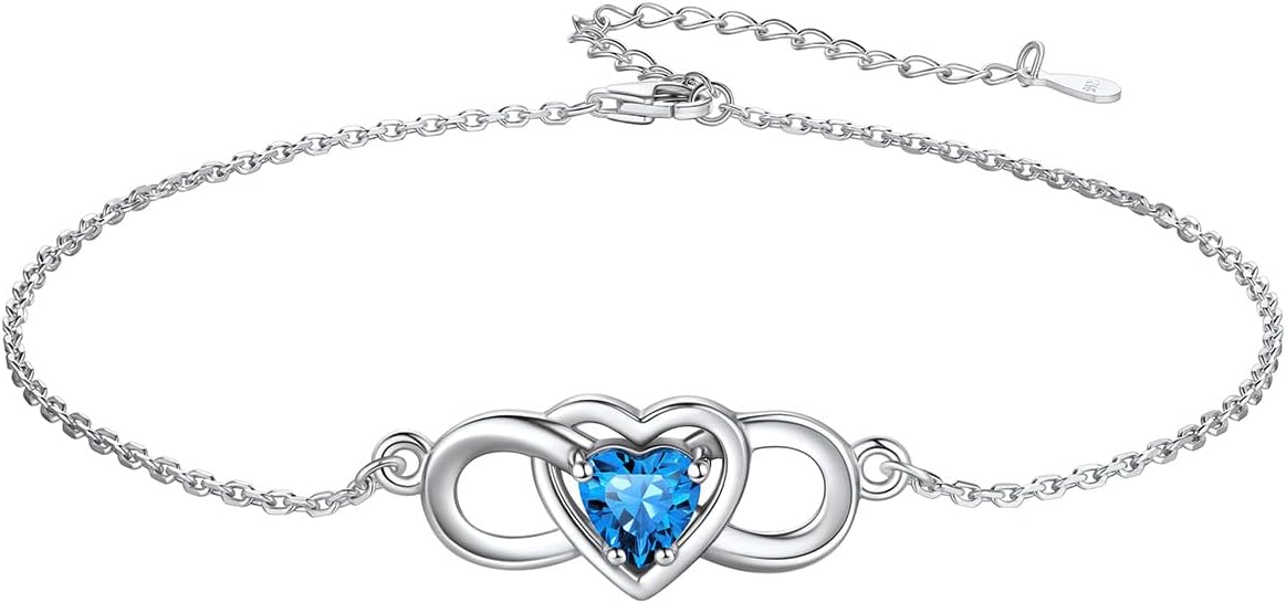 Custom4U Personalized Infinity Ankle Bracelets for Women 925 Sterling Silver Anklet Bracelet Endless Love Symbol Birthstone Charm Adjustable Foot Chain Jewelry Mothers Day Gifts for Mom Wife Women Her