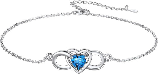 Custom4U Personalized Infinity Ankle Bracelets for Women 925 Sterling Silver Anklet Bracelet Endless Love Symbol Birthstone Charm Adjustable Foot Chain Jewelry Mothers Day Gifts for Mom Wife Women Her