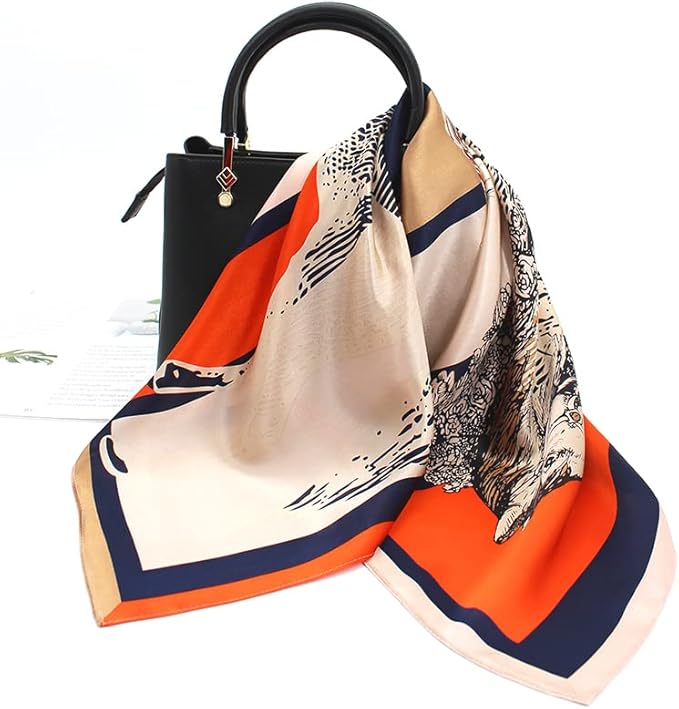 ANDANTINO 100% Mulberry Silk Square Scarf for Hair-25.6" X25.6'' Women Men Natural Silk Neckerchief Digital Printed Headscarf