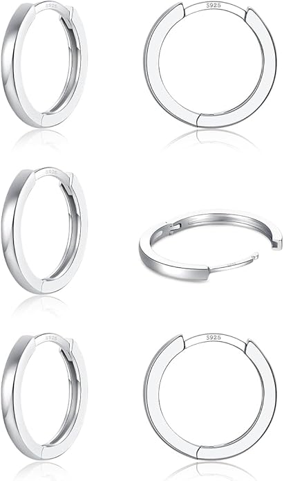 3 Pairs 925 Sterling Silver Hoop Earrings 14K White Gold Plated Small Silver Hoops Cartilage Huggie Earrings for Women Men