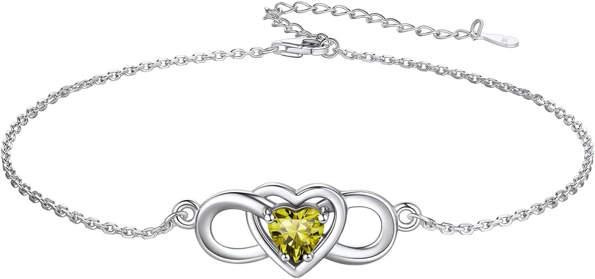 Custom4U Personalized Infinity Ankle Bracelets for Women 925 Sterling Silver Anklet Bracelet Endless Love Symbol Birthstone Charm Adjustable Foot Chain Jewelry Mothers Day Gifts for Mom Wife Women Her