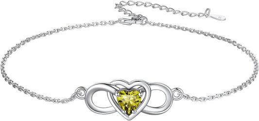 Custom4U Personalized Infinity Ankle Bracelets for Women 925 Sterling Silver Anklet Bracelet Endless Love Symbol Birthstone Charm Adjustable Foot Chain Jewelry Mothers Day Gifts for Mom Wife Women Her