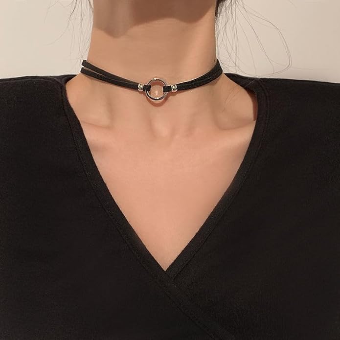 Sora Tuki Black Choker Necklace for Women 1cm-3cm Wide Velvet Leather Lace Chocker Tattoo Collar 90s Goth Jewelry