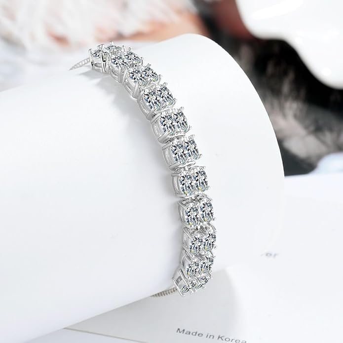 Italian Sterling Silver Women's Tennis Bracelets | Ladies' Sterling Silver Rope Adjustable Bracelet with Crystals | Gift for She