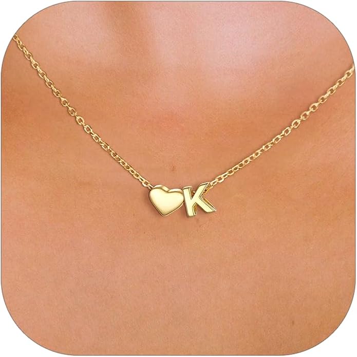 PROSILVER Initial Heart Necklace for Women, 925 Sterling Silver Tiny Heart Letter Necklace Siver, Gold Necklace, Come with Box
