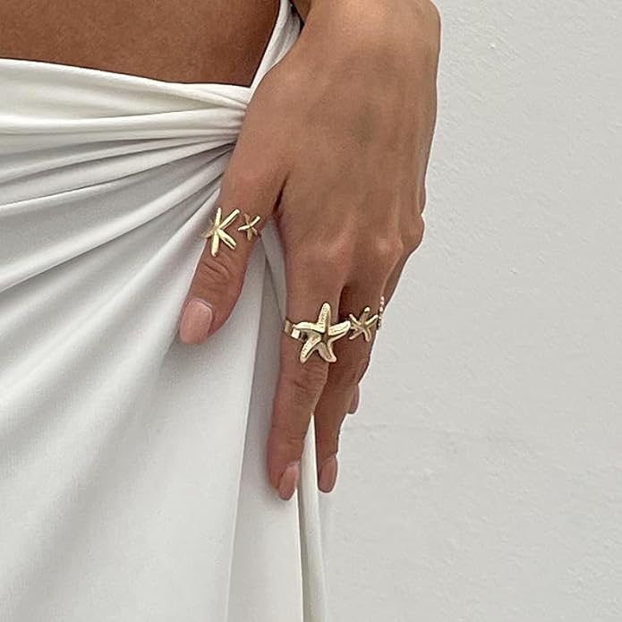 16 Pairs Starfish Jewelry Set for Women Dainty Seashell Necklace Starfish Earring Open Ring Boho Layer Charm Necklace Summer Beach Bracelets and Natural White Anklet Set Trendy Beachy Vacation Accessories Gift