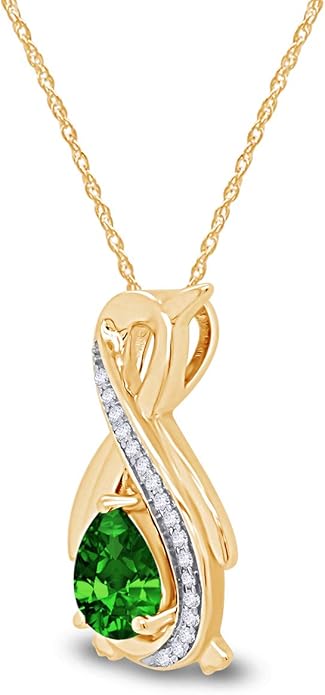 Infinity Penguin Pendant Necklace for Women, 14K Gold Over Sterling Silver with Pear & Round Cut Simulated Birthstone & White Diamond Accents, Dainty Animal Jewelry Gift with 18" Chain