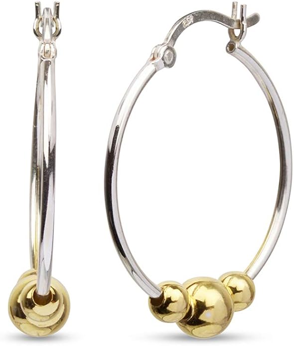 LeCalla 925 Sterling Silver Beaded Ball Hoop Earrings | Lightweight Sleeper Bead Ball Earring Hoops | Cape Style Hoop Earrings for Women