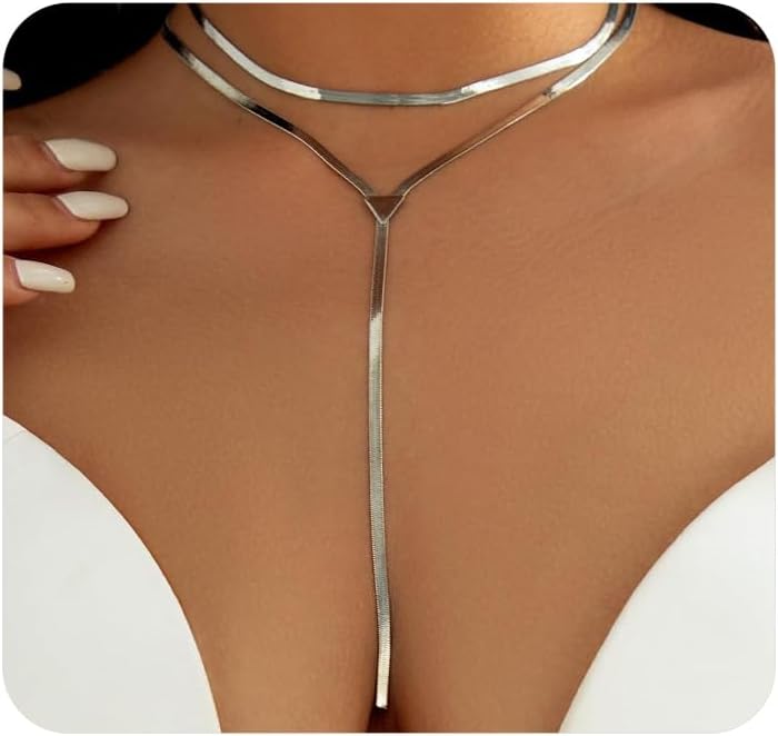 Chunky Gold Choker Necklace for Women,Trendy Silver Statement Necklace Long Snake Chain Drop Necklace,Charm Prom Body Jewelry Accessories Gifts