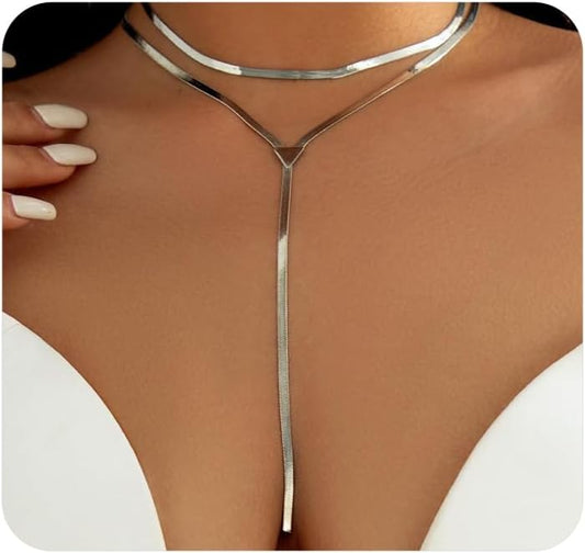 Chunky Gold Choker Necklace for Women,Trendy Silver Statement Necklace Long Snake Chain Drop Necklace,Charm Prom Body Jewelry Accessories Gifts
