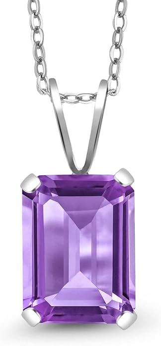 Gem Stone King Emerald Cut Pendant Necklace For Women | 925 Sterling Silver | Emerald Cut 9X7MM | Gemstone Birthstone | Fine Jewelry for Her Mom Wife | With 18 Inch Silver Chain