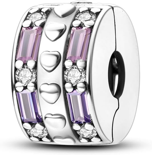 Parmuz Clip Spacer Charm for Bracelet 925 Sterling Silver Pave Cubic Zirconia Lock Stopper Bead Star Moon Evil Eye Jewelry Charm for Woman