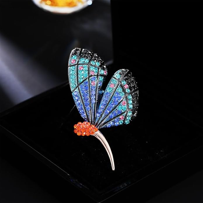 14K Gold Luxury Butterfly Brooch Sparkling Moissanite Accents & Enamel Painted Details, Retro Chic for Cheongsam, Coats & Formal Attire