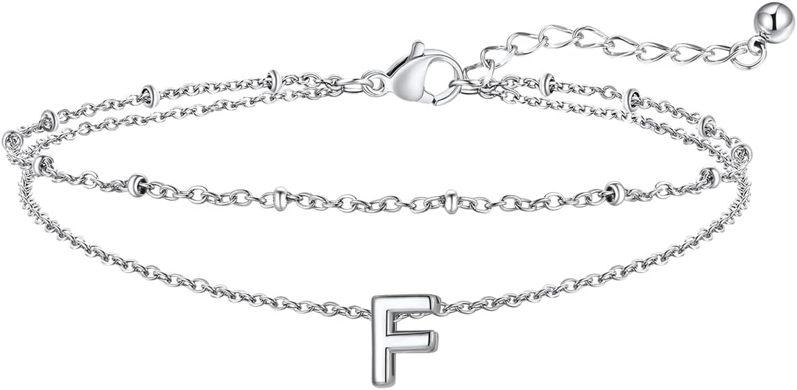 FaithHeart Initial Ankle Bracelets for Women, Waterproof 14k Gold Plated Initial Anklets Non Tarnish Stainless Steel Layered Anklet Summer Beach Foot Jewelry