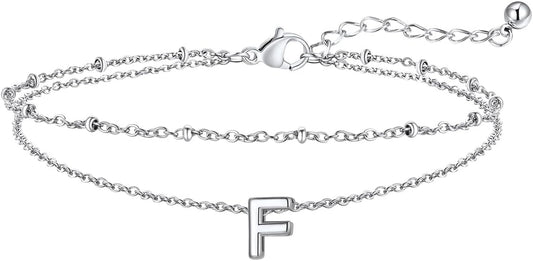 FaithHeart Initial Ankle Bracelets for Women, Waterproof 14k Gold Plated Initial Anklets Non Tarnish Stainless Steel Layered Anklet Summer Beach Foot Jewelry