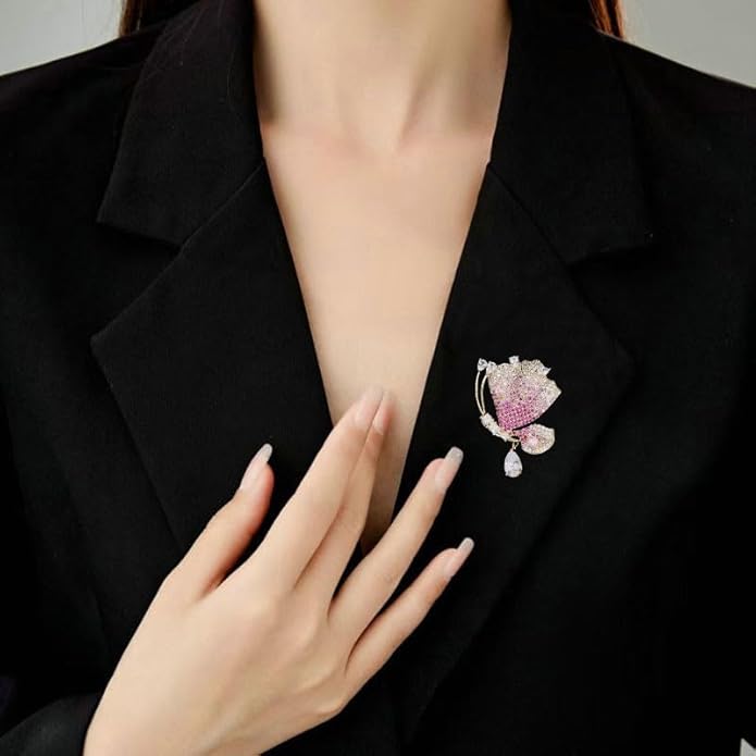 14K Gold Luxury Butterfly Brooch Sparkling Moissanite Accents & Enamel Painted Details, Retro Chic for Cheongsam, Coats & Formal Attire