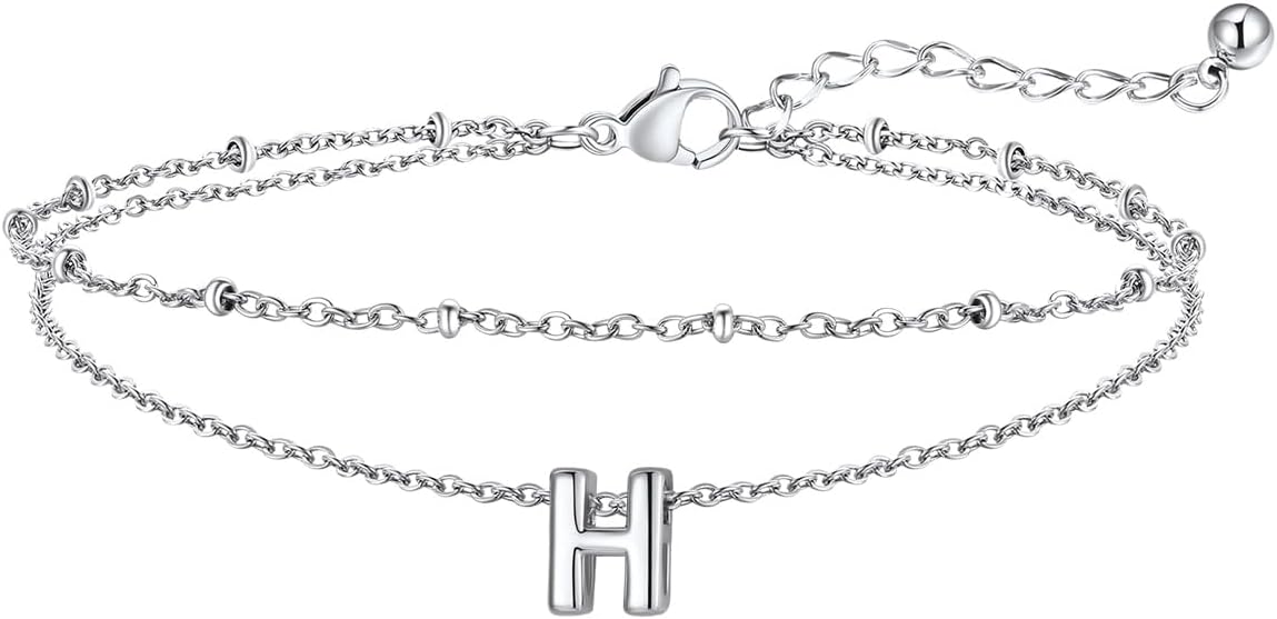 FaithHeart Initial Ankle Bracelets for Women, Waterproof 14k Gold Plated Initial Anklets Non Tarnish Stainless Steel Layered Anklet Summer Beach Foot Jewelry