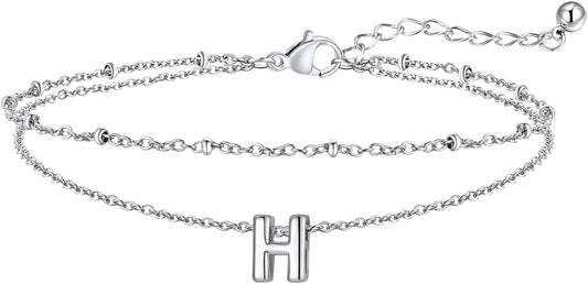FaithHeart Initial Ankle Bracelets for Women, Waterproof 14k Gold Plated Initial Anklets Non Tarnish Stainless Steel Layered Anklet Summer Beach Foot Jewelry
