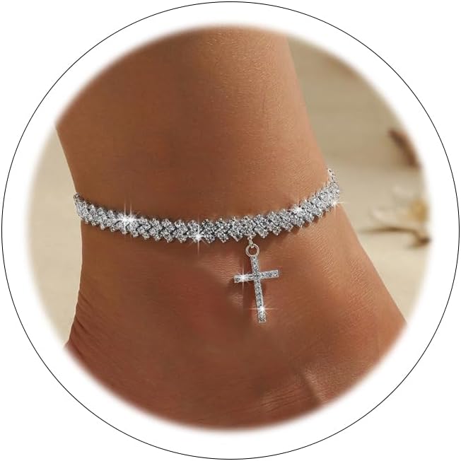 Ankle Bracelets for Women Waterproof Sparkly Anklets Tennis Rhinestone Anklets for Women Starfish Infinity Heart Cross Anklet Bracelet Beach Jewelry