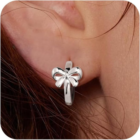 14K Gold Plated/Silver Earrings for Women Trendy Bow Hoops Simple Twist Huggie Dainty Cubic Zirconia Jewelry