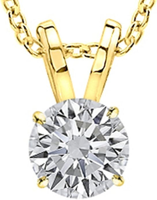 Houston Diamond District 0.5-10 Carat Lab Grown Diamond Solitaire Pendant Necklace, Round Cut Solitaire, 4-Prong Setting, Jewelry for Women (E-F, VS)