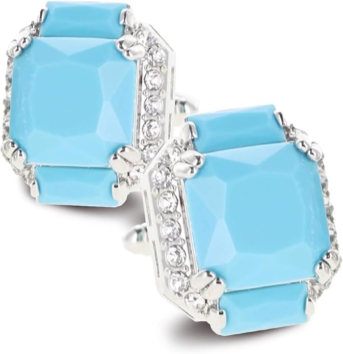 Rectangular Colored Diamond-Flanked Crystal Cuff Links – Tuxedo Suit Accessories, Cufflinks for Men