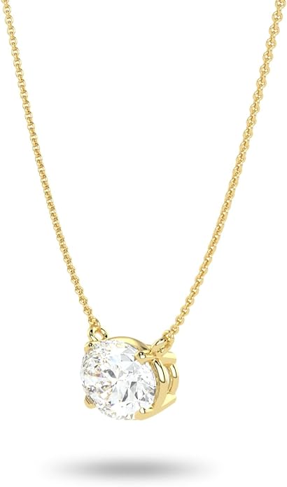 Carbon Atelier IGI Certified 1/3 to 3 Carat Oval Lab Grown Diamond Horizontal Solitaire Pendant Necklace for Women I 14k Gold Necklace (G-H, VS1-VS2, cttw) 16 to 18 Inch Long Adjustable Chain