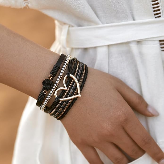 Aluinn Leather Wrap Bracelets For Women Boh Multi-Layer Elegance Bracelet Boho Bangle Western Cuff Bracelet Jewelry for Women