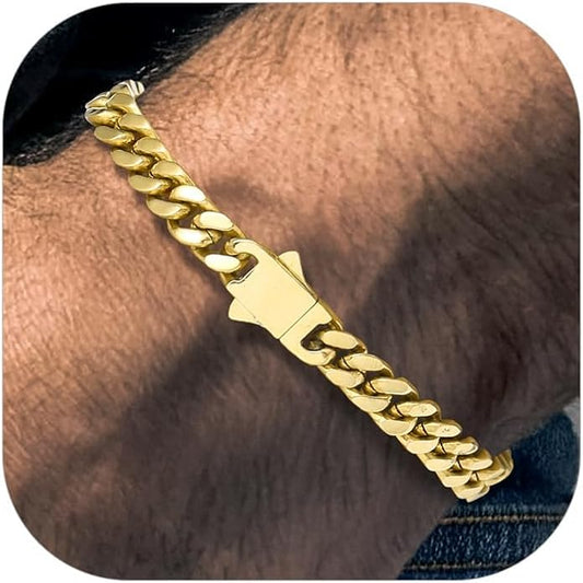 Richsteel 5/7/9/12mm Wide Miami Cuban Link Chain Bracelet for Men Women,Stainless Steel/Gold/Black Plated,7.4/8.2/9 Inch Length,Hip Hop Urban Street-wear Jewelry(Gift Wrapped)