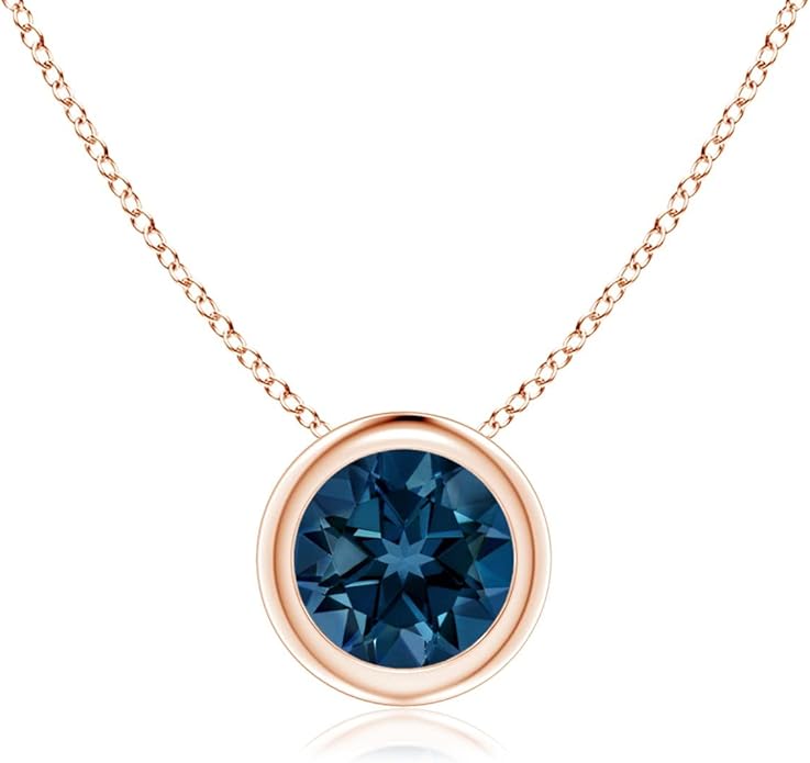 Angara Natural London Blue Topaz Solitaire Pendant for Women | Round Blue Topaz Pendant Necklace in 14K Solid Gold/Silver/Platinum With 18" Chain | December Birthday, Gemstone Jewelry Gift