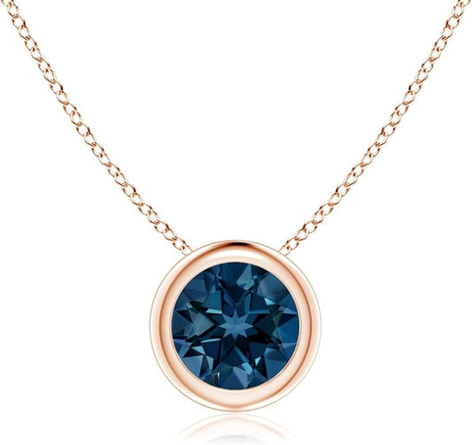 Angara Natural London Blue Topaz Solitaire Pendant for Women | Round Blue Topaz Pendant Necklace in 14K Solid Gold/Silver/Platinum With 18" Chain | December Birthday, Gemstone Jewelry Gift