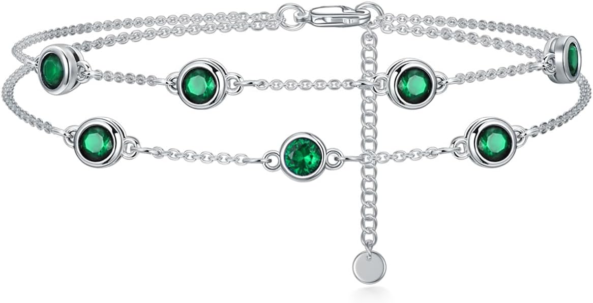 Dorunmo Birthstone Anklet Bracelets for Women 925 Sterling Silver Birthday Mother's Day Jewelry Gifts for Wife Mother Her