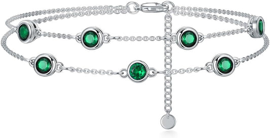 Dorunmo Birthstone Anklet Bracelets for Women 925 Sterling Silver Birthday Mother's Day Jewelry Gifts for Wife Mother Her