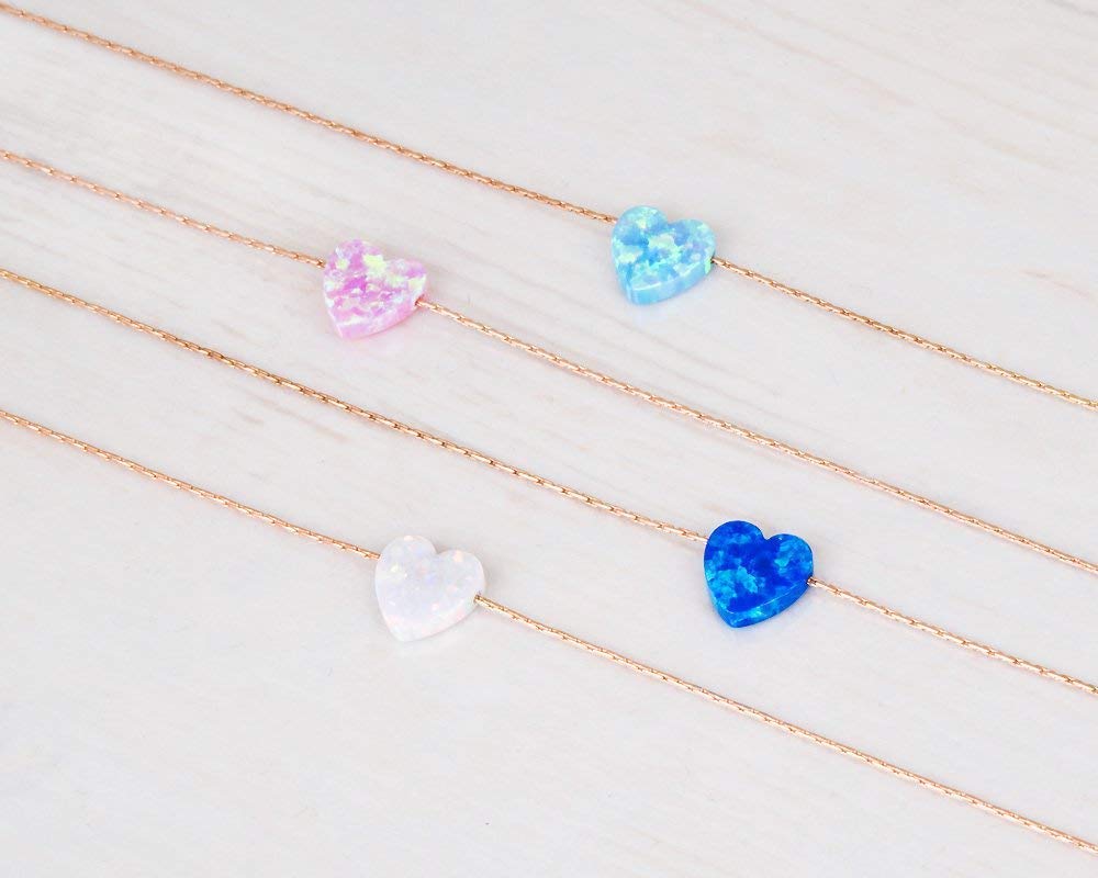 Pink Opal Heart on Rose Gold Filled Choker Necklace - Designer Handmade Necklace for Women - Length: 13.5 inch + 3 inch Extender (rose gold filled, pink)