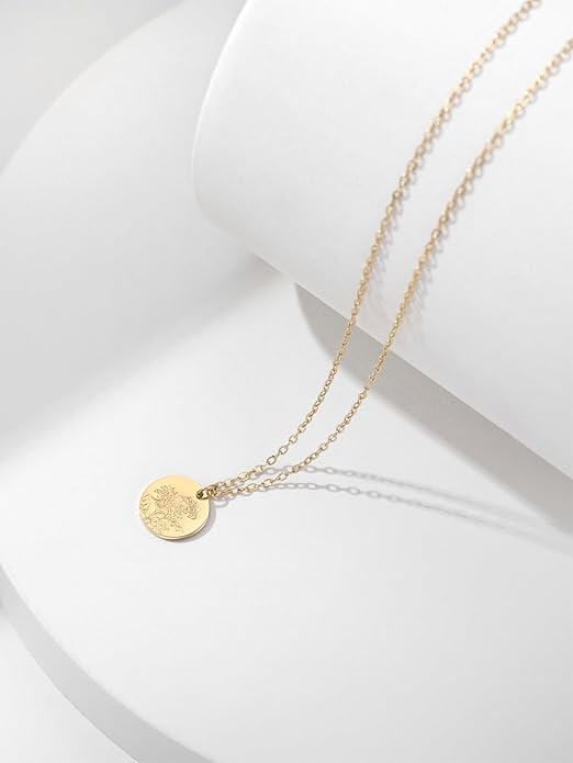 Birth Flower Necklace, 14K Gold Plated Floral Pendant Necklaces for Women, Simple Dainty Birth Month Flower Necklace, Birthday Jewelry for Women - 12 Month