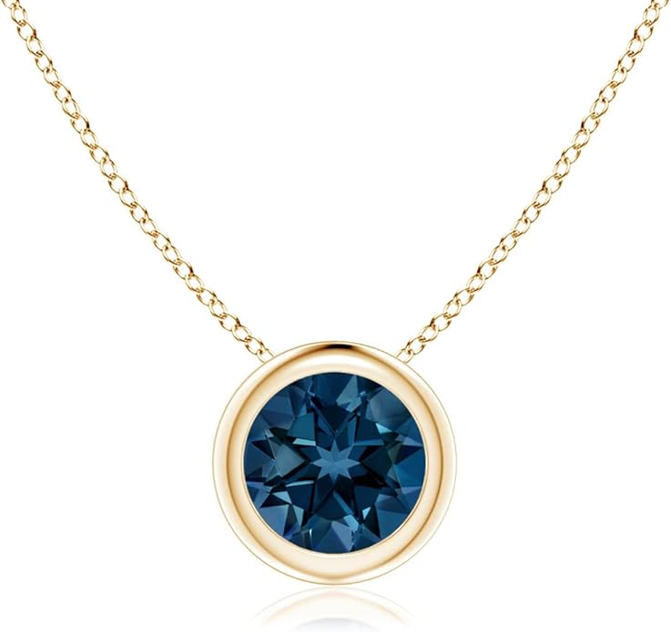 Angara Natural London Blue Topaz Solitaire Pendant for Women | Round Blue Topaz Pendant Necklace in 14K Solid Gold/Silver/Platinum With 18" Chain | December Birthday, Gemstone Jewelry Gift