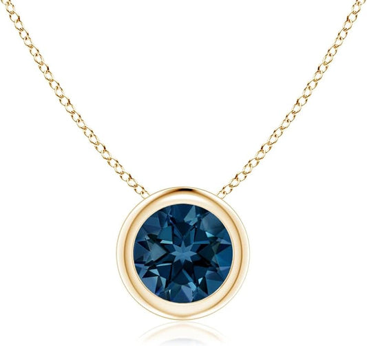 Angara Natural London Blue Topaz Solitaire Pendant for Women | Round Blue Topaz Pendant Necklace in 14K Solid Gold/Silver/Platinum With 18" Chain | December Birthday, Gemstone Jewelry Gift