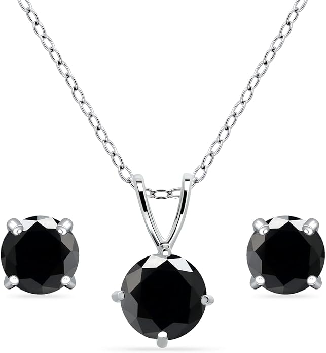 Jewelry Sets for Women, Necklace and Earring Sets for Women, Birthstone Jewelry, Genuine or Synthetic Gemstone, Round Solitaire, Pendant Necklace, Stud Earrings, Sterling Silver Jewelry or Gold Flash